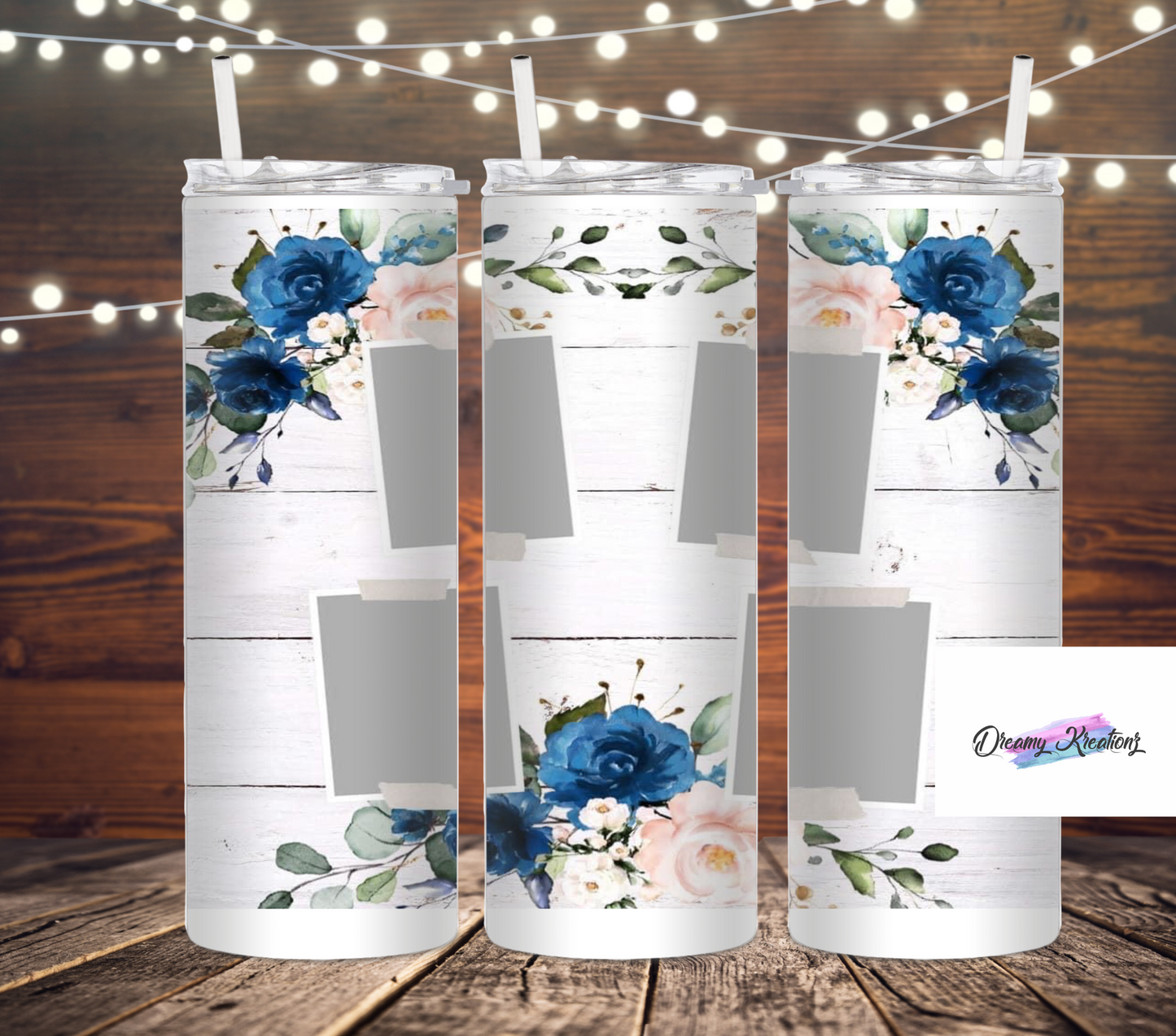 Blue floral photo tumbler